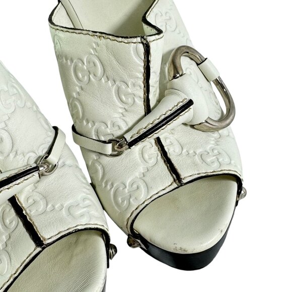 GUCCI White Leather Guccissima Horsebit Platform Clogs Italy Marked as 34.5-4.5 - Picture 5 of 11
